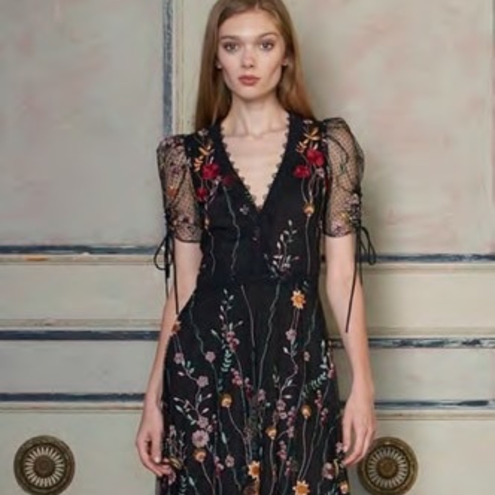 Monique Lhuillier Floral Embroidered Dress